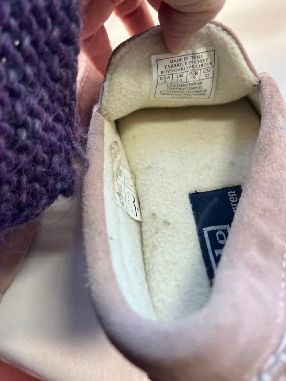 Polo by Ralph Lauren‎ Boy’s Pink Suede Embroidered Polo Loafers